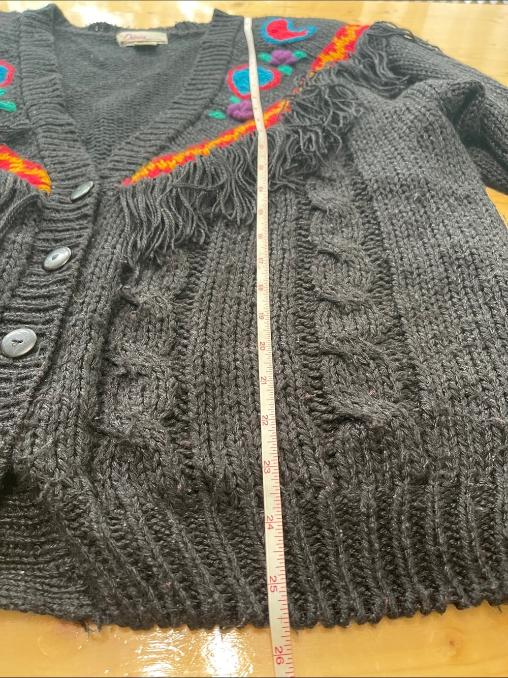 Vintage 1980s Diana Marco Heavy Knit Cardigan Sweater Western Fringe - Picture 7 of 14